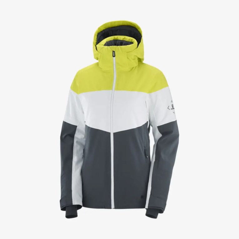 Dámské Lyžařské Bundy Salomon Slalom Insulated Hoodie Zelene Bílé Černé | CZ 31HDOZT